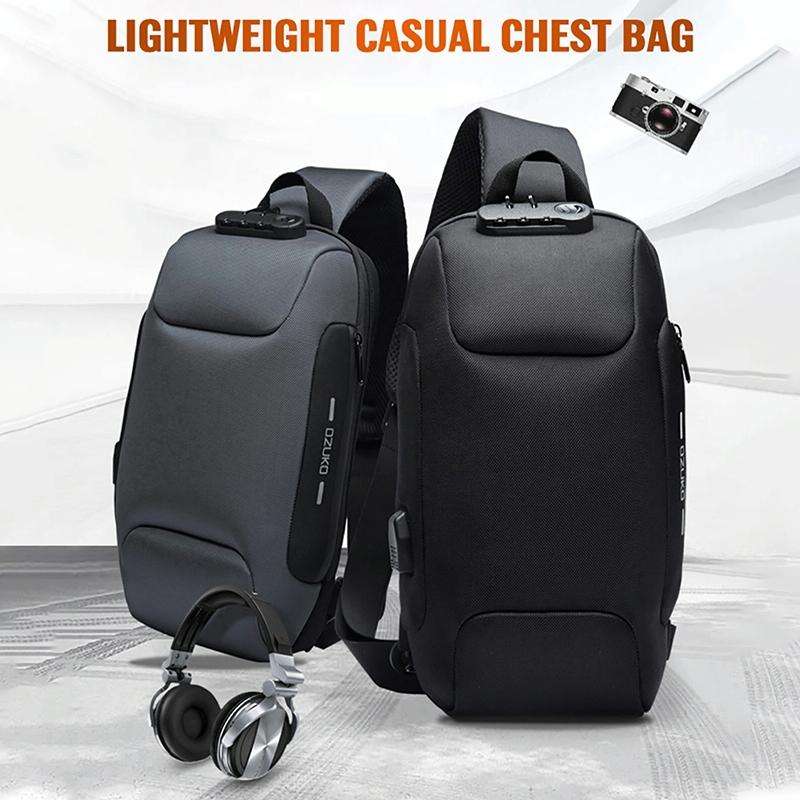 OZUKO 9223 Anti-theft Men Chest Bag Waterproof Crossbody Bag with External USB Charging Port, Sty...