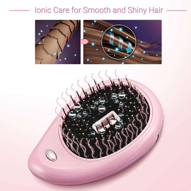 Portable Electric Hair Ionic Brush Hair Straightener Brush Negative Ion Comb Anti-static Massage ...