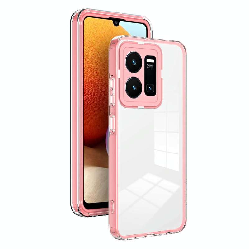 For vivo Y35 4G 2022 Global / Y22 4G 3 in 1 Clear TPU Color PC Frame Phone Case(Pink)