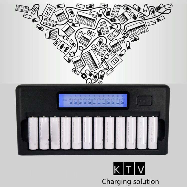 100-240V 12 Slot Battery Charger for AA / AAA / NI-MH / NI-CD Battery, with LCD Display, US Plug