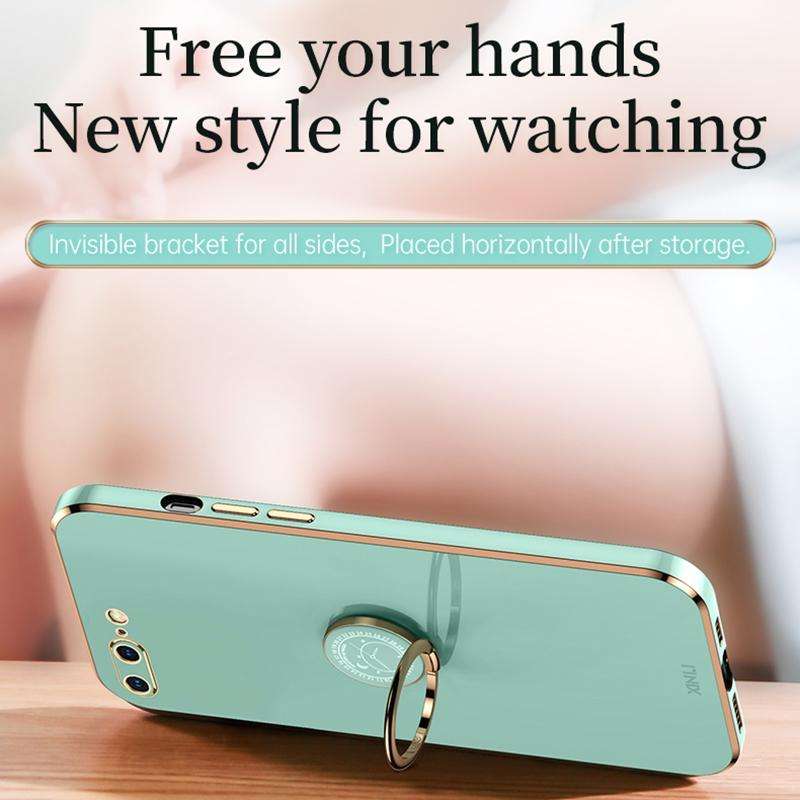 XINLI Straight 6D Plating Gold Edge TPU Shockproof Case with Ring Holder For iPhone 8 Plus / 7 Pl...
