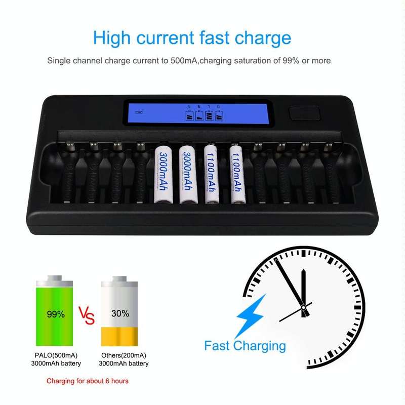 100-240V 12 Slot Battery Charger for AA / AAA / NI-MH / NI-CD Battery, with LCD Display, US Plug