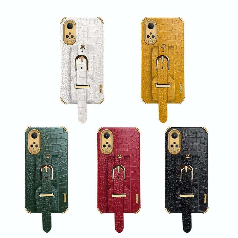 For Honor X7 Electroplated TPU Crocodile Pattern Leather Case with Wrist Strap(Red)