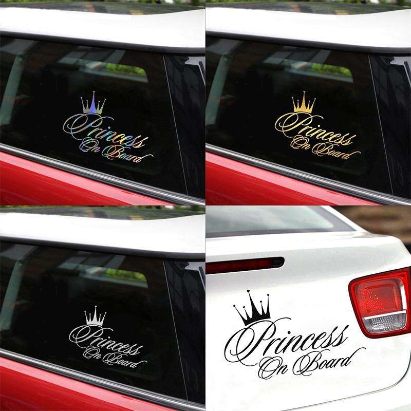 Princess Baby Pattern Car Decal Reflective Laser Vinyl Car Sticker, Size: 16.5x10.9cm(Gold)