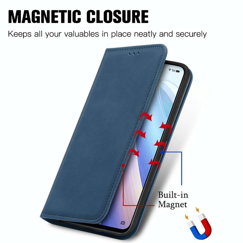For OPPO Reno7 5G Retro Skin Feel Magnetic Flip Leather Case(Blue)