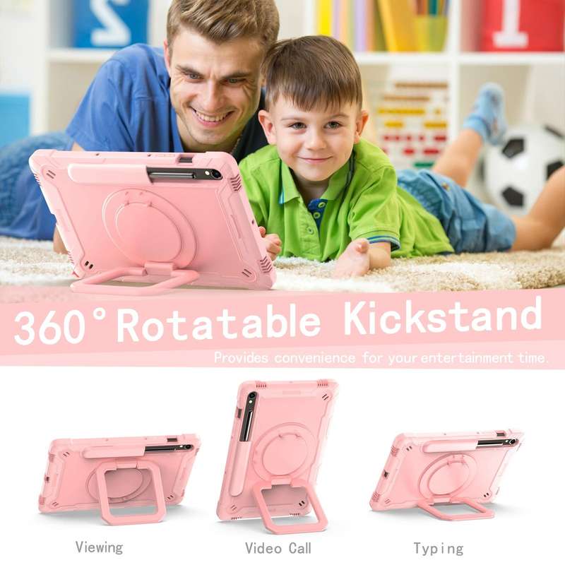 For Samsung Galaxy Tab S9 FE / S9 Handle Robot Silicone Hybrid PC Tablet Case(Rose Gold)