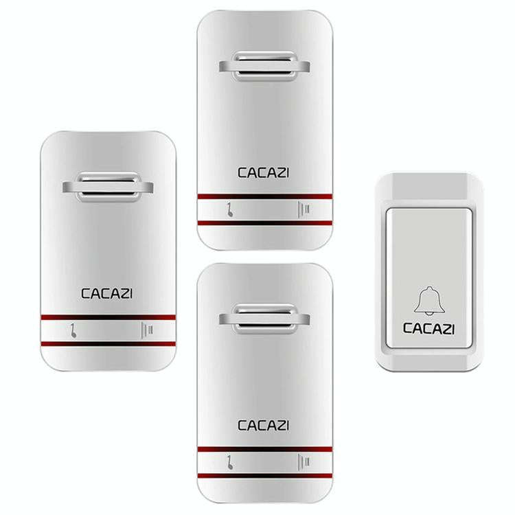CACAZI V027G One Button Three Receivers Self-Powered Wireless Home Kinetic Electronic Doorbell, U...
