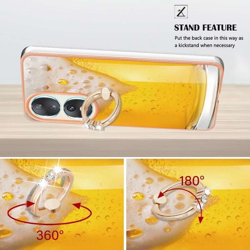 For Honor 90 5G Electroplating Dual-side IMD Phone Case with Ring Holder(Draft Beer)