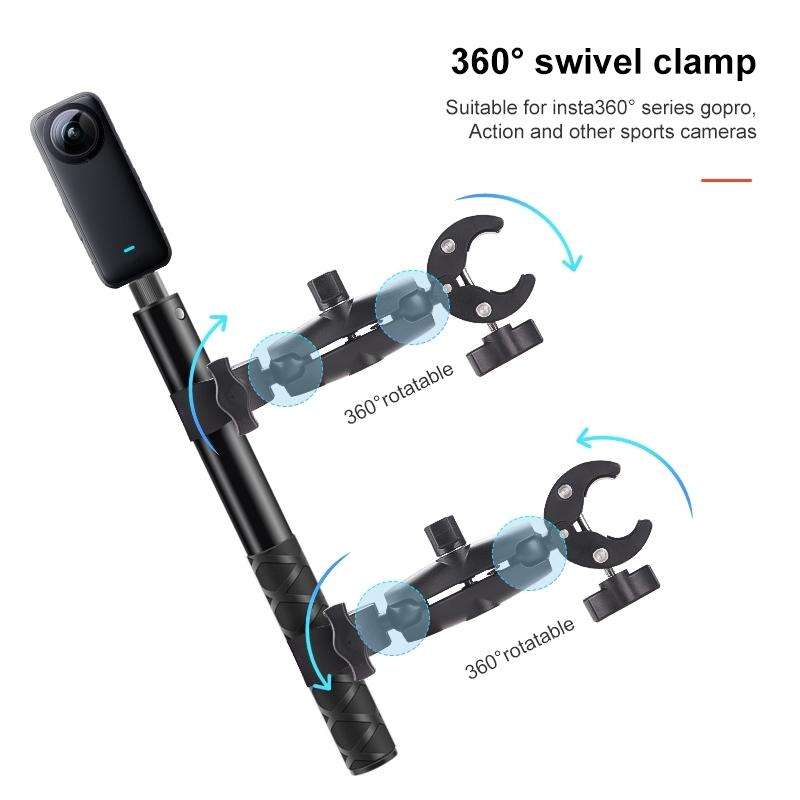 Dual-heads Crab & Single Heads Motorcycle Clamps Handlebar Fixed Mount 3-stage Telescopic Selfie ...