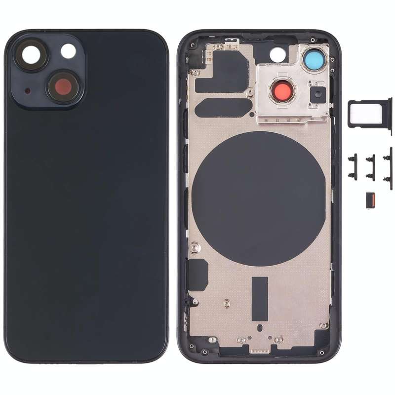 Back Housing Cover with SIM Card Tray & Side  Keys & Camera Lens for iPhone 13 Mini(Black)