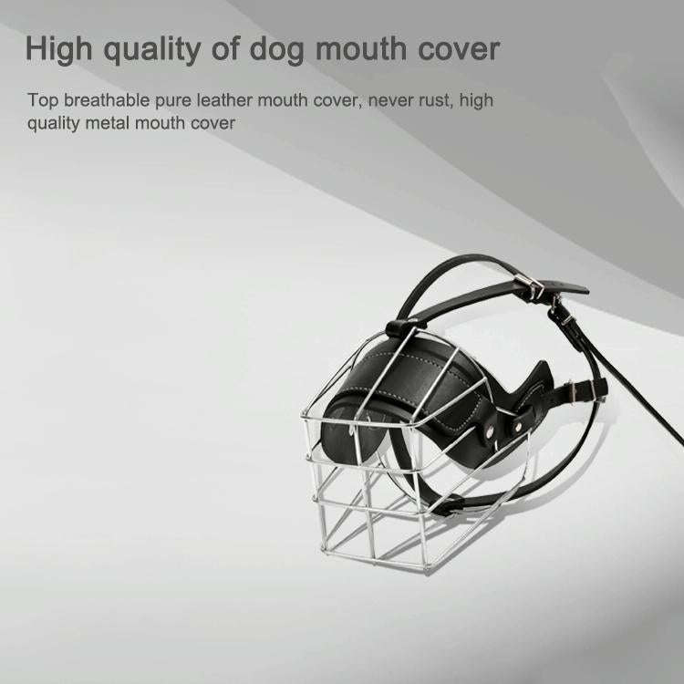 Steel Cage Style Dog Basket Wire Muzzle Protective Snout Cover with Leather Strap, Size: XXL