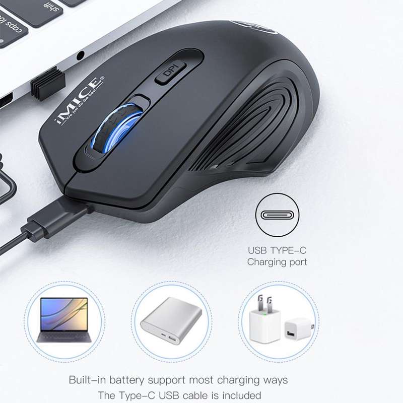 iMICE G-1800 Rechargeable 4 Buttons 1600 DPI 2.4GHz & Bluetooth Silent Wireless Mouse for Compute...