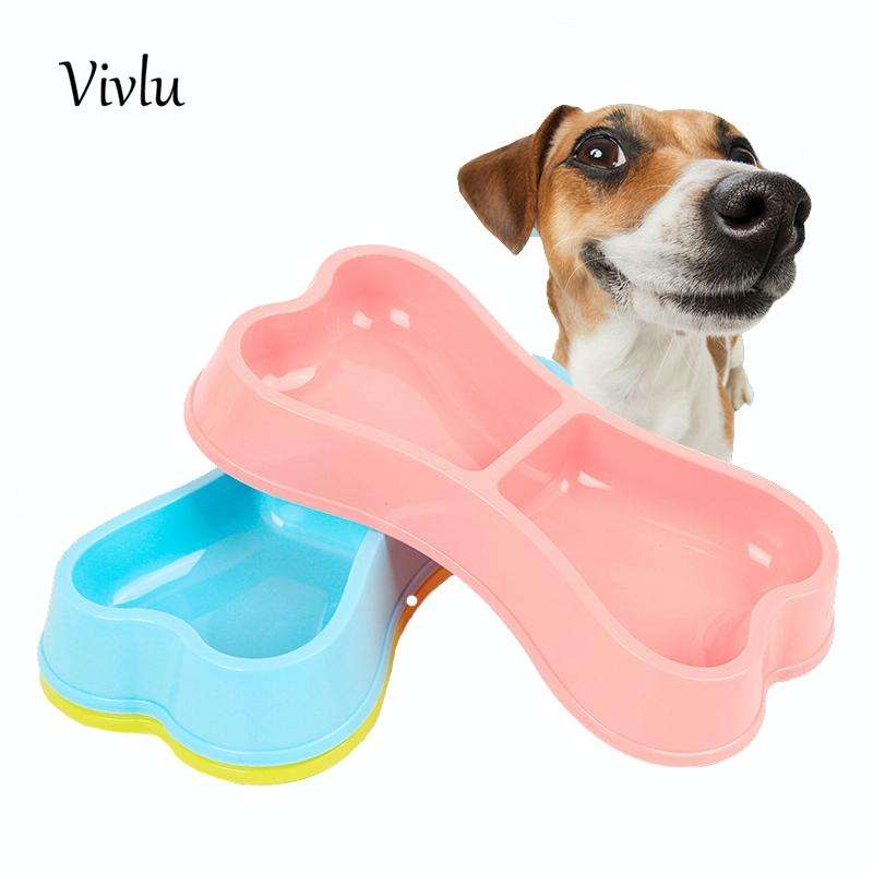 Plastic Dog Bowls Bone-shaped Candy Color Dog Feeder Eco-friendly Double-head Bowls(Light Green)