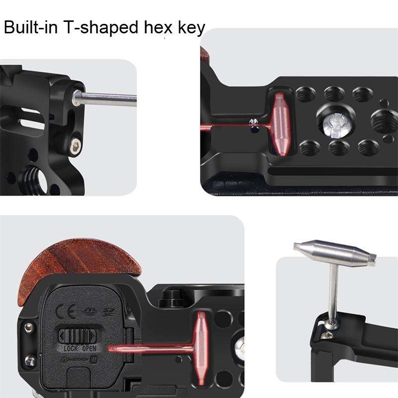 Alloy Rabbit Cage With Wooden Handle for Sony ZV-E10 Camera(Black)
