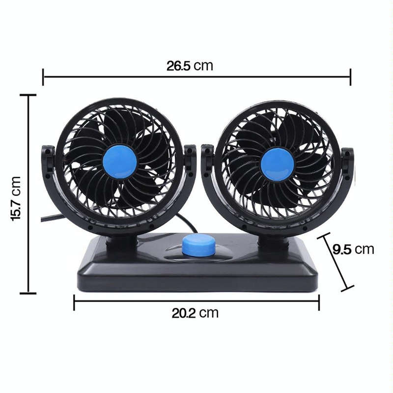 HUXIN HX-T303 6.5W 360 Degree Adjustable Rotation Two Head Low Noise Mini Electric Car Fan, DC12V