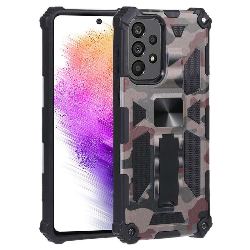 For Samsung Galaxy A73 5G Camouflage Armor Shockproof TPU + PC Magnetic Protective Phone Case wit...