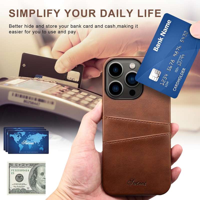 For iPhone 14 Pro Max Suteni Calf Texture Card Slots Phone Case (Brown)
