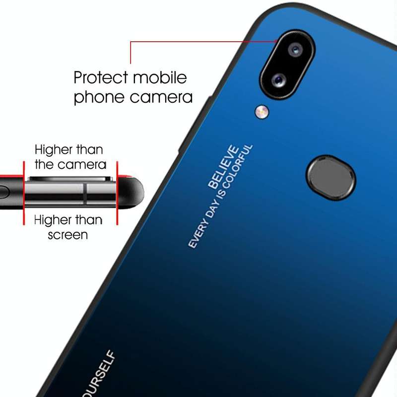 For Galaxy A10s Gradient Color Glass Case(Blue)