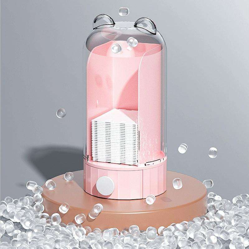 Automatic Push Type Transparent Cosmetic Cotton Storage Box With 50 Cotton Pads(Pink)