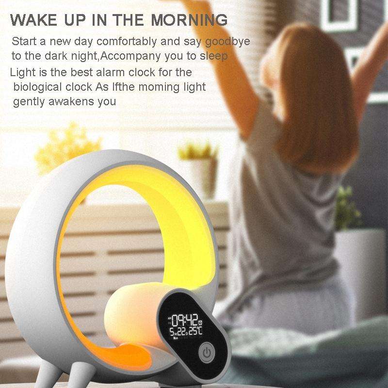 Multi-Functional RGBW Atmosphere Light Bluetooth Speaker Sunrise Wake-Up Lamp Digital Display Ala...