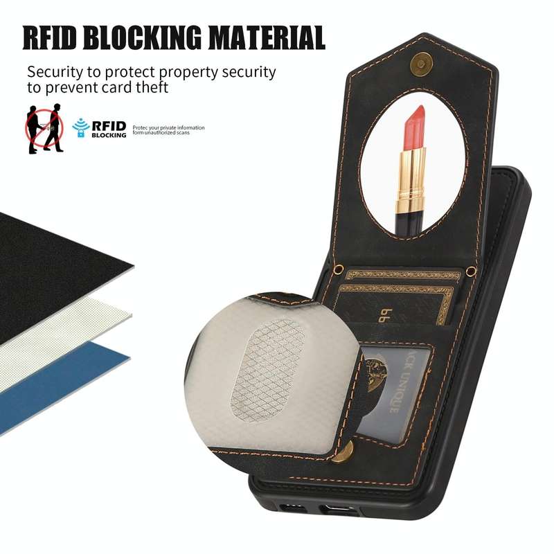 For Samsung Galaxy Note20 Ultra Rhombic Texture RFID Phone Case with Lanyard & Mirror(Black)