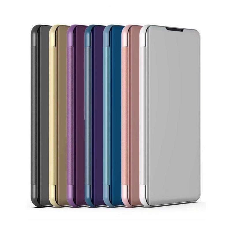 For Galaxy A30s / A50s Plating Mirror Left and Right Flip Cover with Bracket Holster(Purple blue)