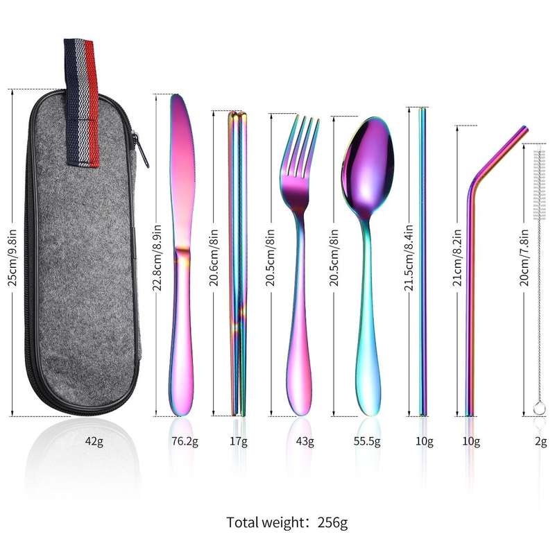 7 in 1 Cutlery Spoon Chopsticks And Straw Set Stainless Steel Portable Cutlery Set, Specification...
