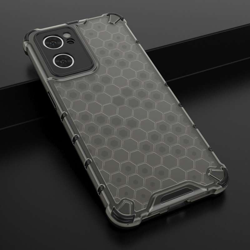 For OPPO Reno7 5G Honeycomb PC + TPU Phone Case(Black)