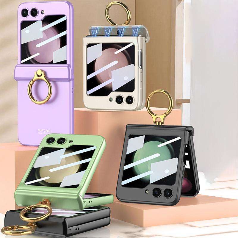 For Samsung Galaxy Z Flip5 GKK Integrated Magnetic Hinge Phone Case with Ring Holder(Purple)
