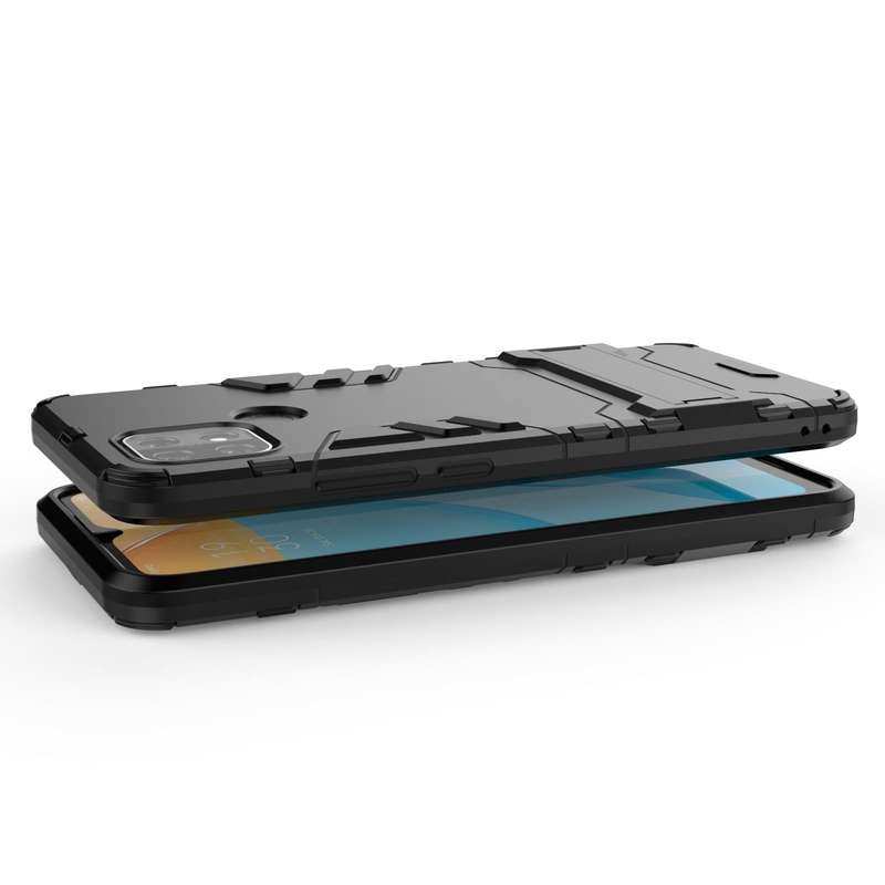For OPPO A15 Shockproof PC + TPU Protective Case with Hidden Holder(Black)