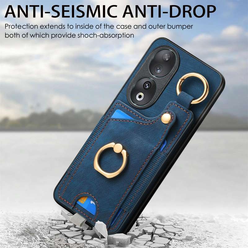 For Honor 90 Lite / X50i Retro Skin-feel Ring Card Bag Phone Case with Hang Loop(Blue)