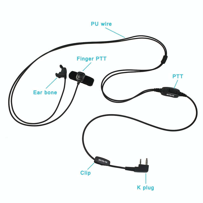 RETEVIS R-161 2 Pin Finger PTT Vibration Conduction Ear Bone Earphone Microphone for H-777/RT7/RT...