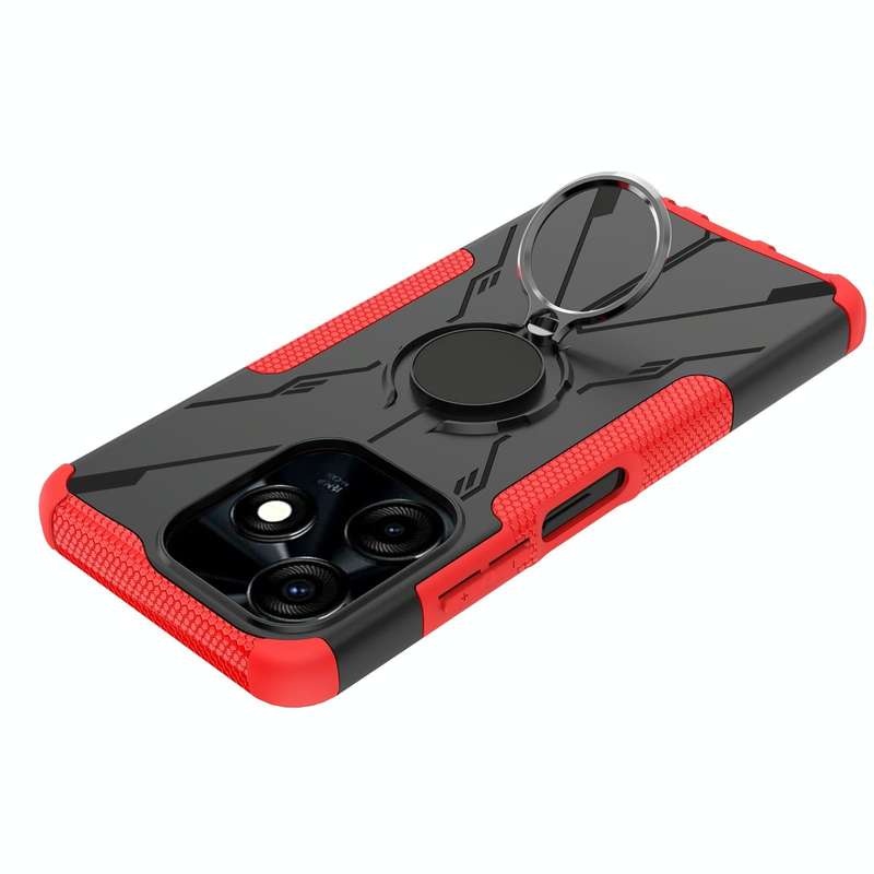 For Tecno Spark 10C Armor Bear Shockproof PC + TPU Phone Case with Ring(Red)