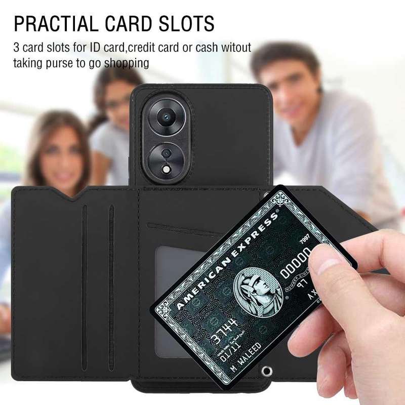 For OPPO A58 4G Skin Feel PU + TPU + PC Card Slots Phone Case(Black)