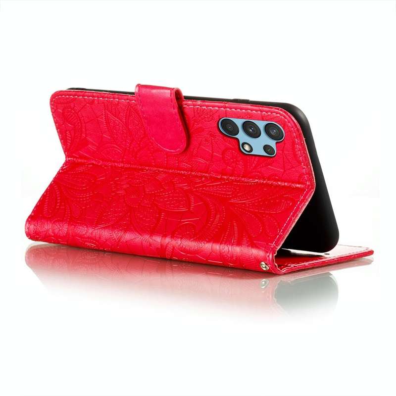 For Samsung Galaxy A32 4G Lace Flower Embossing Pattern Horizontal Flip Leather Case with Holder ...
