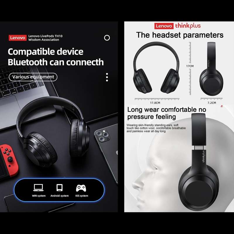 Lenovo TH10 Wireless Bluetooth Gaming Bass Music Sports Noise-cancelling Headphone(White)