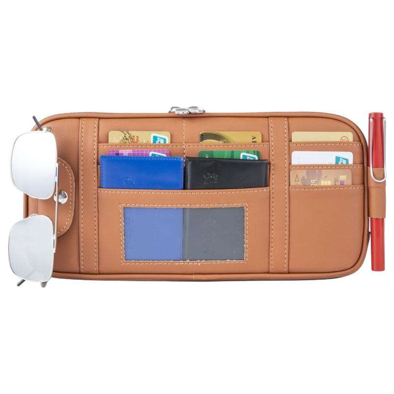 Universal Car Multi-functional Sun Visor Card Clip Bags Glasses Bill Clip Holder (Brown)