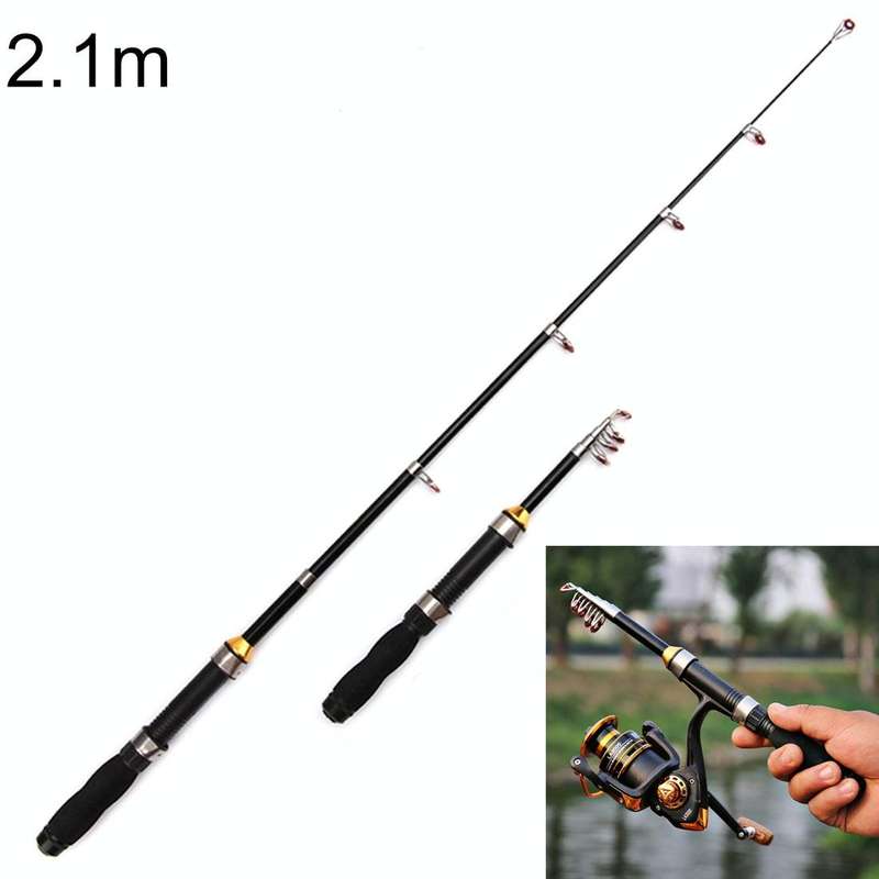 36cm Portable Telescopic Sea Fishing Rod Mini Fishing Pole, Extended Length : 2.1m, Black Tube-ty...