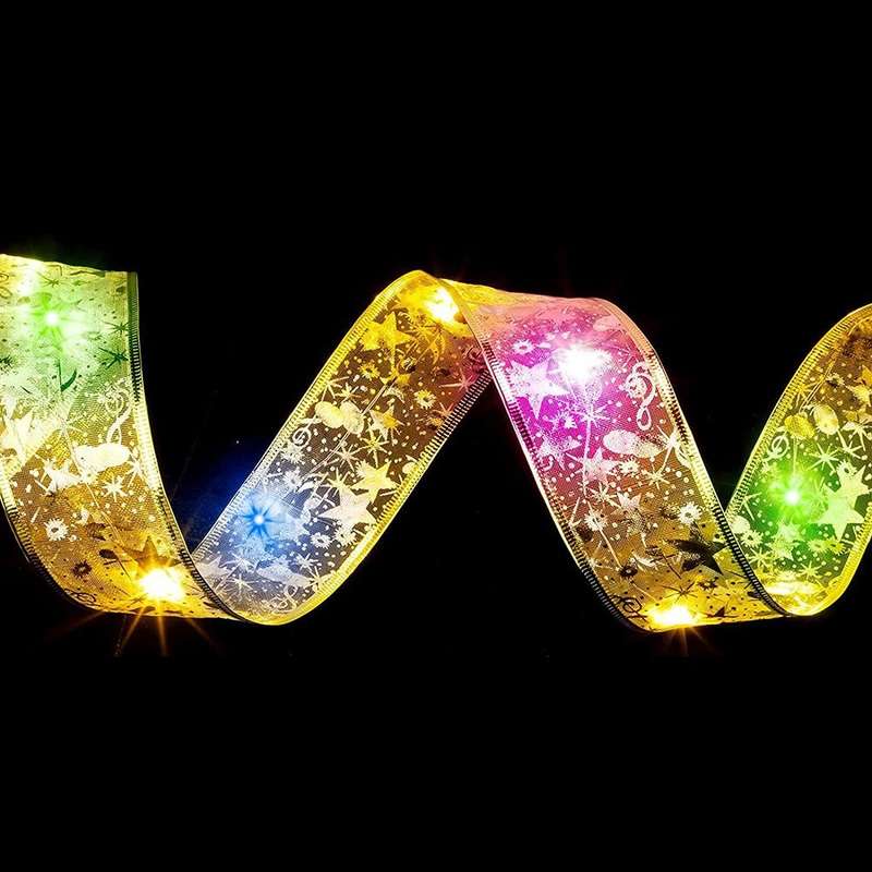 10m 100LEDs 8-function+Remote LED Christmas Tree Decoration Bronzing Ribbon Lights(Gold-Colorful)
