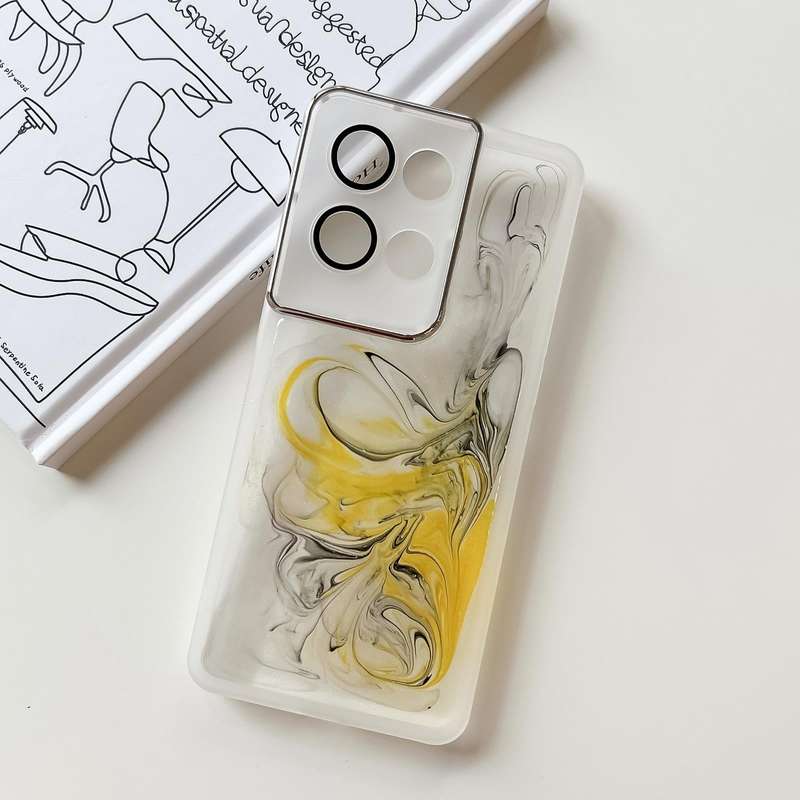 For OPPO Reno8 Pro Oil Painting Electroplating TPU Phone Case(White)