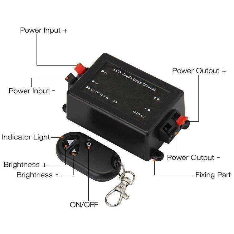RF Wireless Controller / LED Single Color Dimmer, DC 12V(Black)