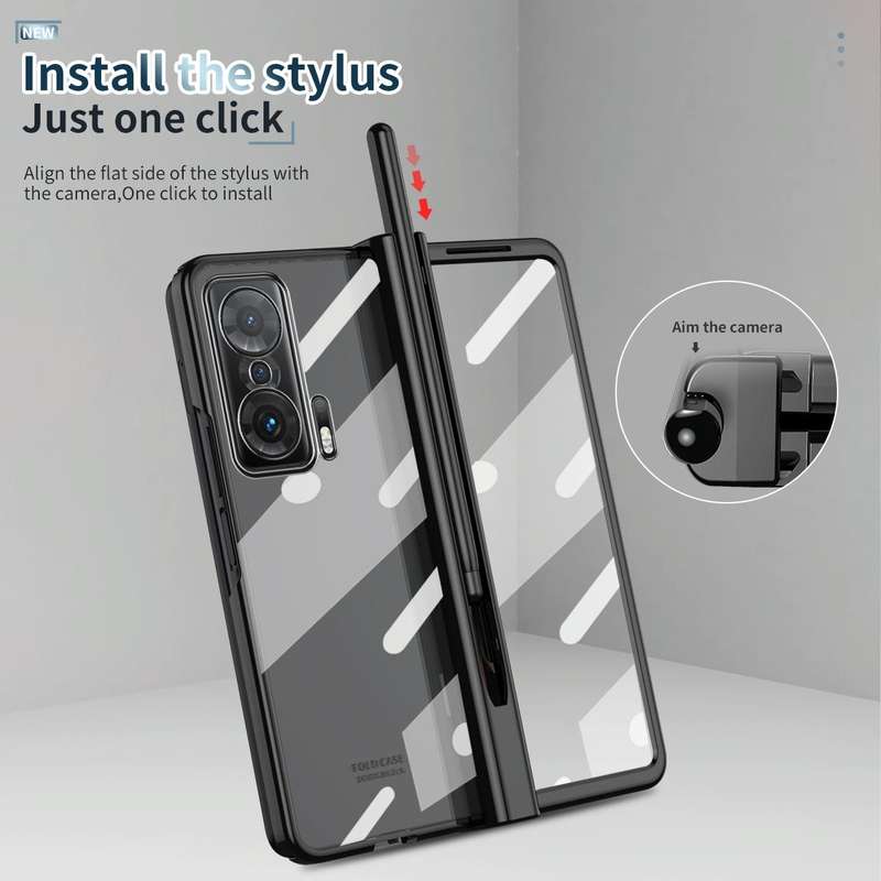 For Honor Magic V Full Body Electroplating Hinge Phone Case with Stylus(Black)