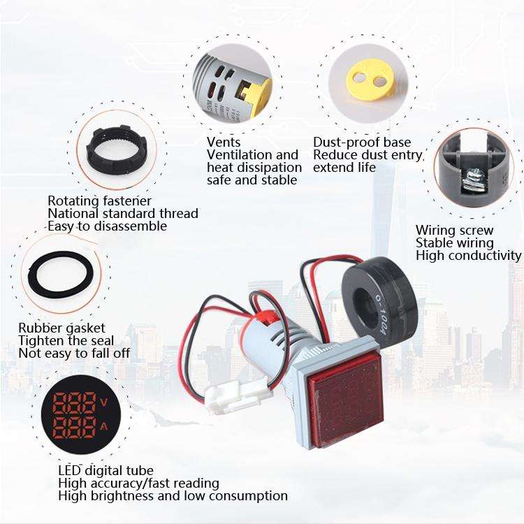 AD16-22FVA Square Signal Indicator Type Mini Digital Display AC Voltage And Current Meter(White)