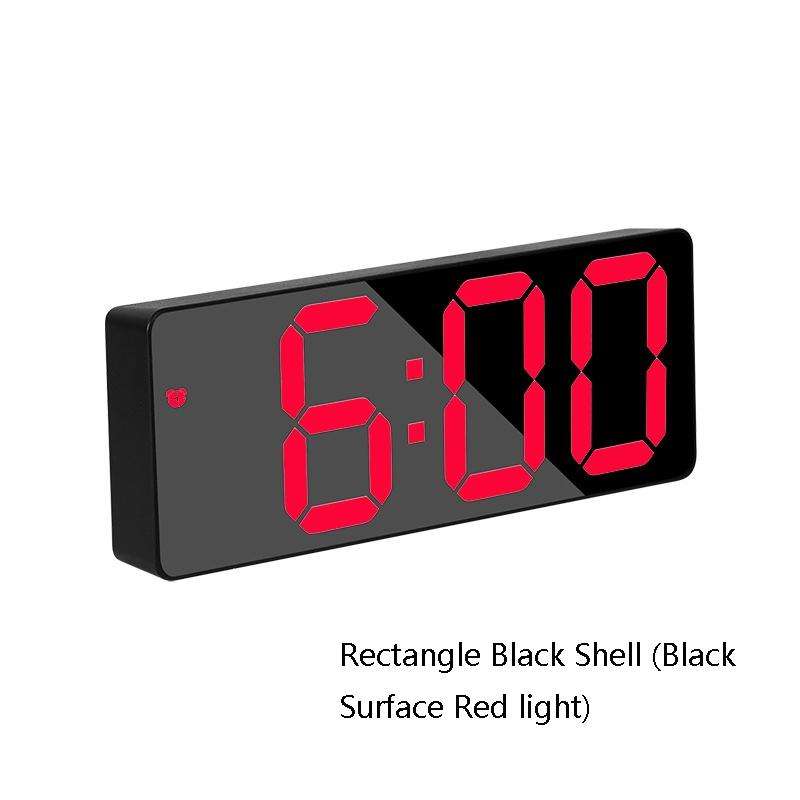 Mirror Bedside Alarm Clock Battery Plug-In Dual-Purpose LED Clock, Colour: Rectangle Black Shell ...
