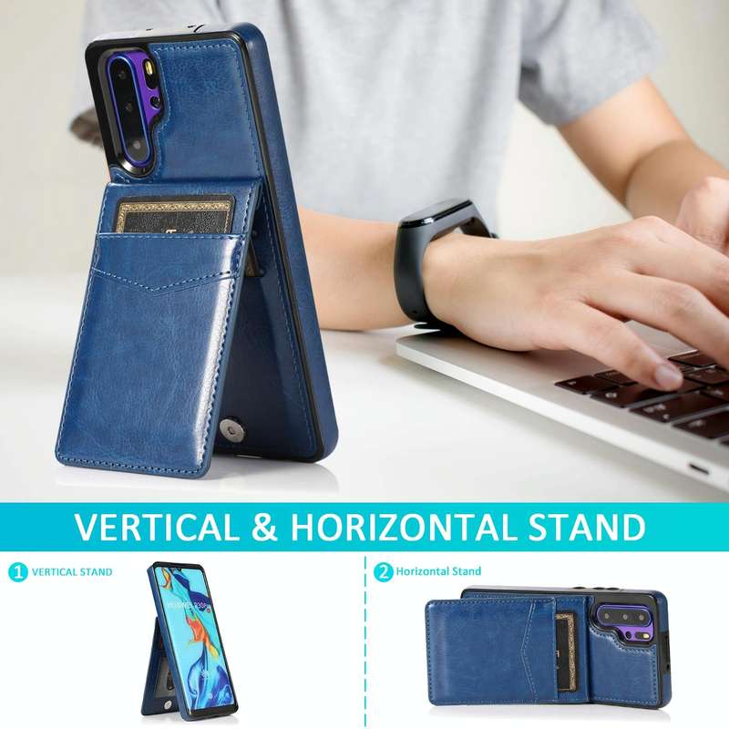 For Huawei P30 Pro Solid Color PC + TPU Protective Case with Holder & Card Slots(Blue)