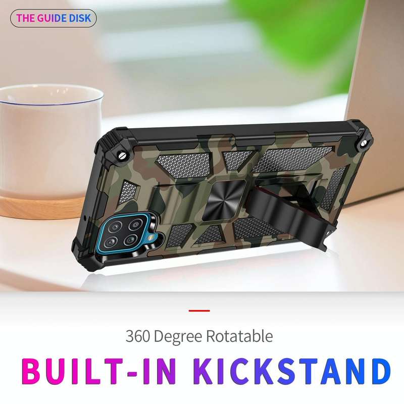 For Samsung Galaxy A12 Camouflage Armor Shockproof TPU + PC Magnetic Protective Case with Holder(...