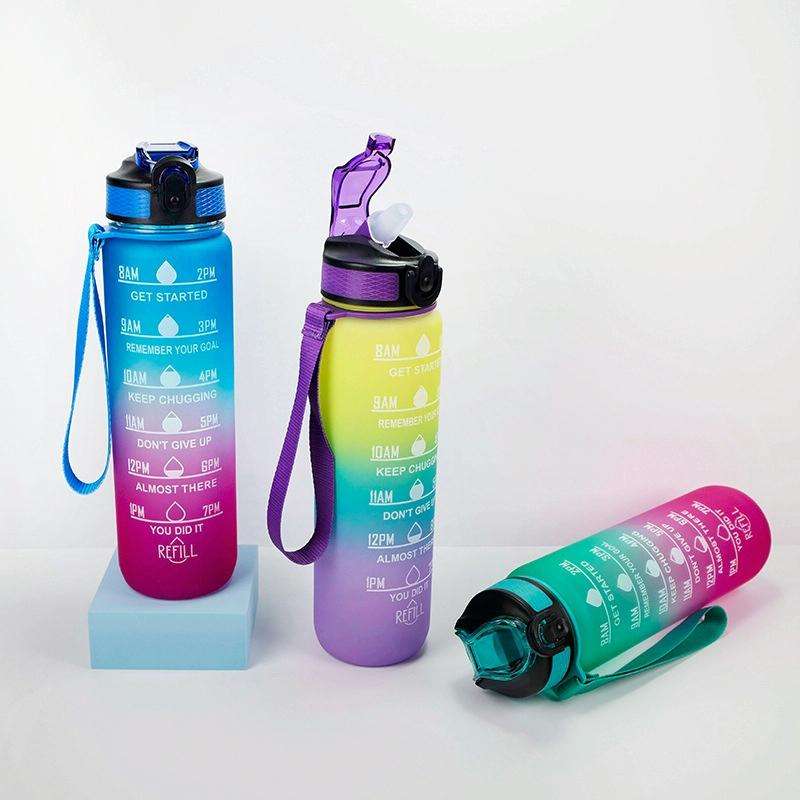 1000ml Gradient Space Cup Sports Bottle Bounce Lid Straw Cup(Black)