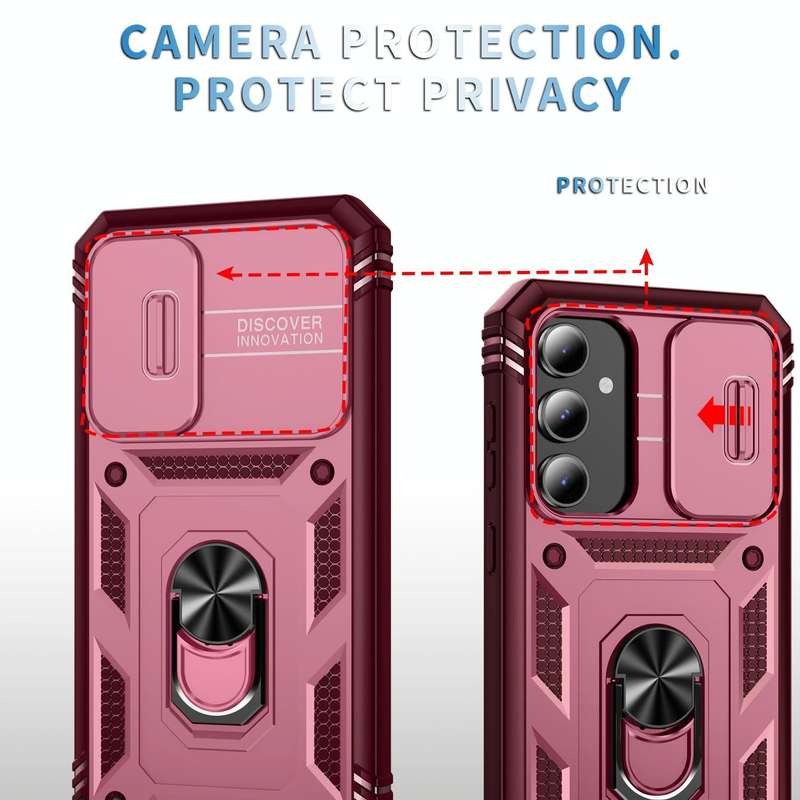 For Samsung Galaxy S23 FE 5G Sliding Camshield TPU + PC Phone Case with Holder(Pink+Rose Red)