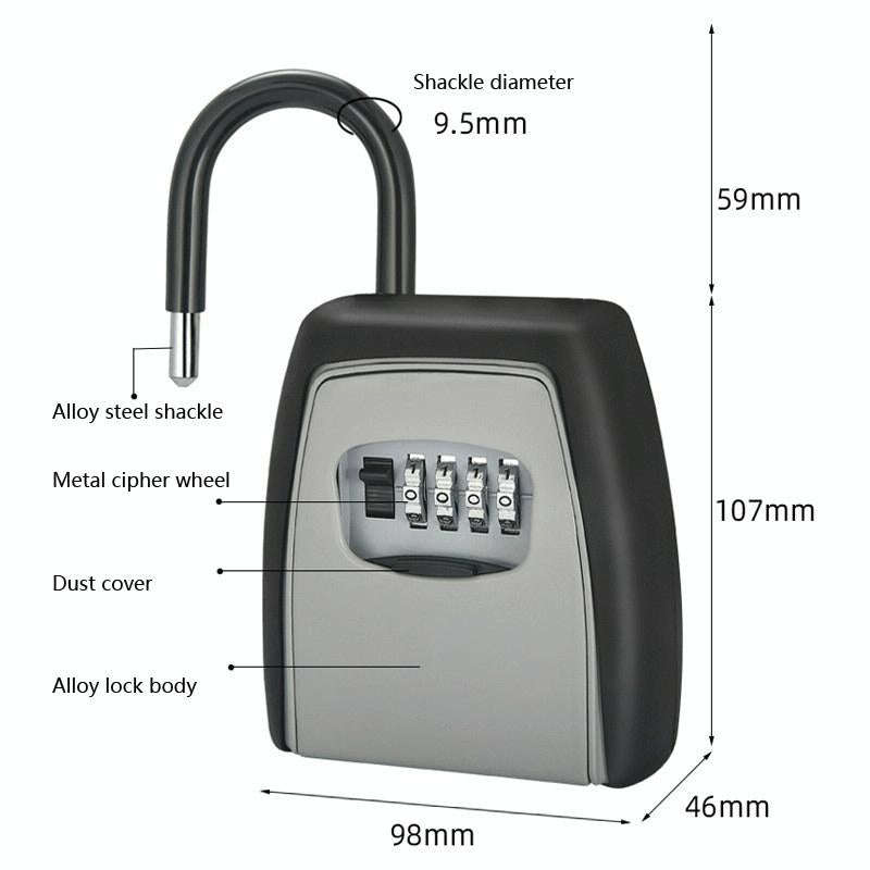 Password Key Box Four-digit Password Lock Padlock Type Free Installation Key Lock Box