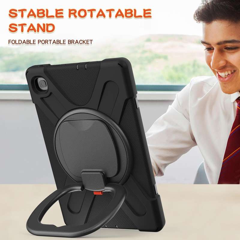 For Samsung Galaxy Tab S6 Lite P610 Silicone + PC Protective Case with Holder & Shoulder Strap(Bl...
